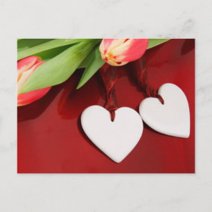 Twee harten met tulpen briefkaart