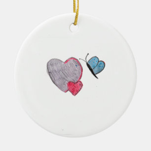 Twee harten met vlinders keramisch ornament