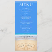 Twee harten op het Beach Wedding Bright Blue-menu Menu (Voorkant)