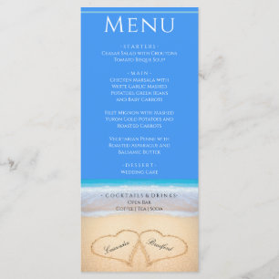 Twee harten op het Beach Wedding Bright Blue-menu Menu