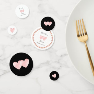 Twee harten op zwart & wit huwelijksjubileum Co Confetti