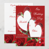 Twee harten rode rozenweddenschappen kaart (Voorkant / Achterkant)