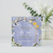 Twee harten Rustic Blue Wedding Save the Date (Staand voorkant)