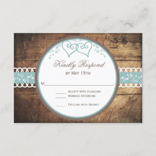 Twee harten Rustic Wood Lace Wedding RSVP-kaarten RSVP Kaartje
