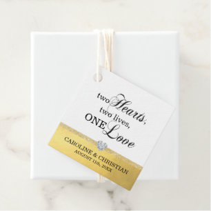 Twee harten twee levens een liefde wit goud bruilo bedankjes labels