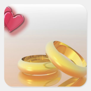 Twee harten twee ringen vierkante sticker