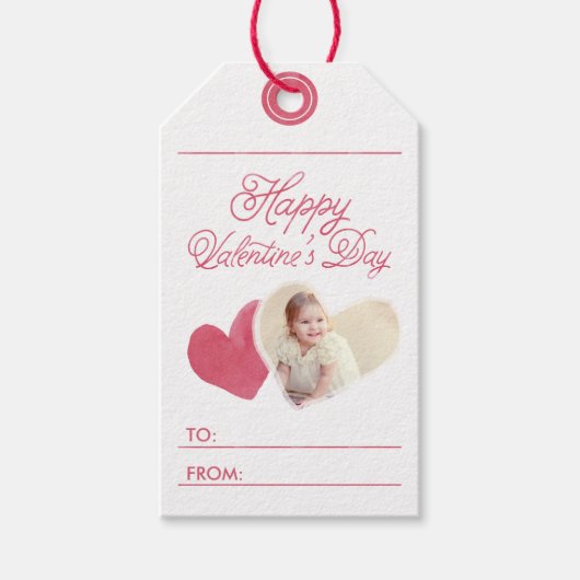 Twee harten Valentijnsdag Foto Gift Label Cadeaulabel (Voorkant)