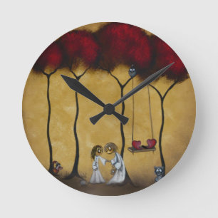 Twee harten wandklok ronde klok