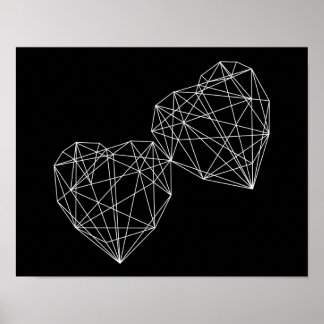 Twee harten zwart Geometrisch minimaal KunstPoster Poster