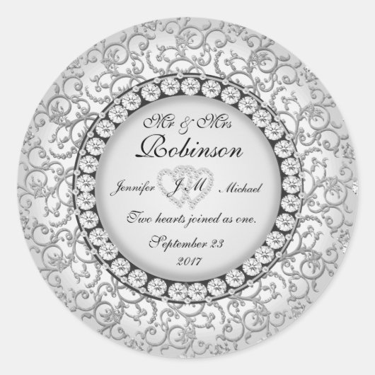 Twee hartenmonogram weddenschap ronde sticker (Voorkant)