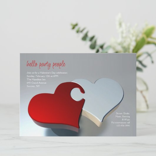 Twee Hartenvormige Puzzelstukken Uitnodiging (Staand voorkant)
