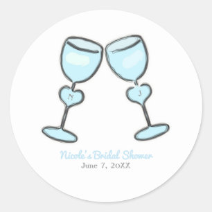 Twee hartwijnglazen Bruidsdouche Trouwdatum Ronde Sticker
