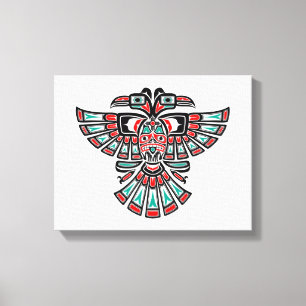 Twee Headed Haida Spirit Bird op White Canvas Afdruk