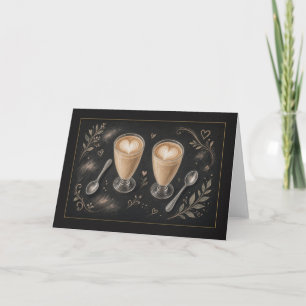 Twee Heart Lattes Krijt Kunst Coffee Card Kaart