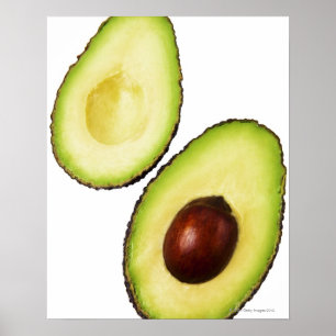 Twee helften van een avocado, wit poster