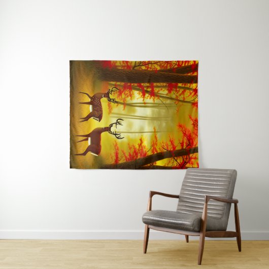 Twee herten in een Herfstbos / Bossen Wandkleed (In Situ (horizontaal))