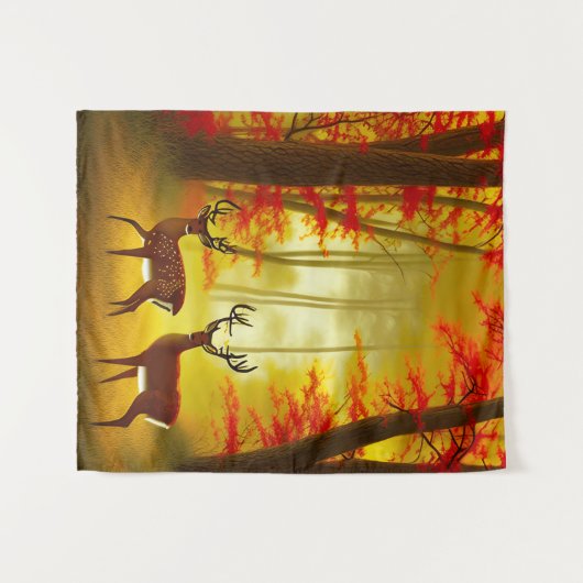 Twee herten in een Herfstbos / Bossen Wandkleed (Voorkant (horizontaal))