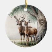Twee herten voor 1e getrouwde kerst keramisch ornament (Voorkant)