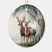 Twee herten voor 1e getrouwde kerst keramisch ornament (Links)