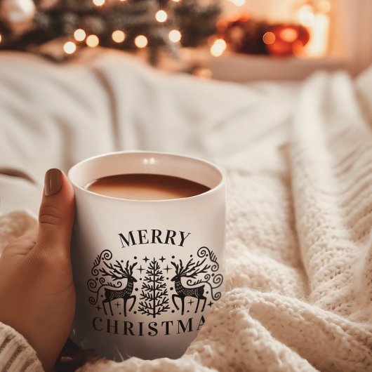 Twee herten Vrolijk Kerstmis Zwart Koffiemok
