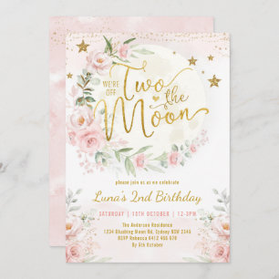 Twee: het Moon Pink Gold Floral 2e verjaardag meis Kaart
