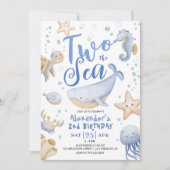 Twee Het Zee 2e Verjaardag Jongen Blauw Schattigee Kaart (Voorkant)