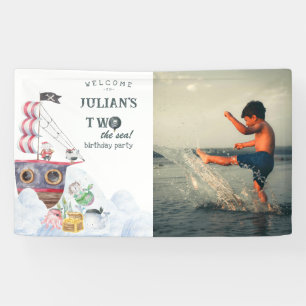 Twee Het Zee Piratenschip Zeemeermin 2e Verjaardag Spandoek