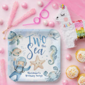 Twee het Zee! Schattige Boy Blue Ocean verjaardags Papieren Bordje (Feest)