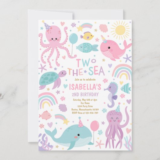 Twee Het Zee Schattige Zee Wezens 2e Verjaardagsfe Kaart (Voorkant)