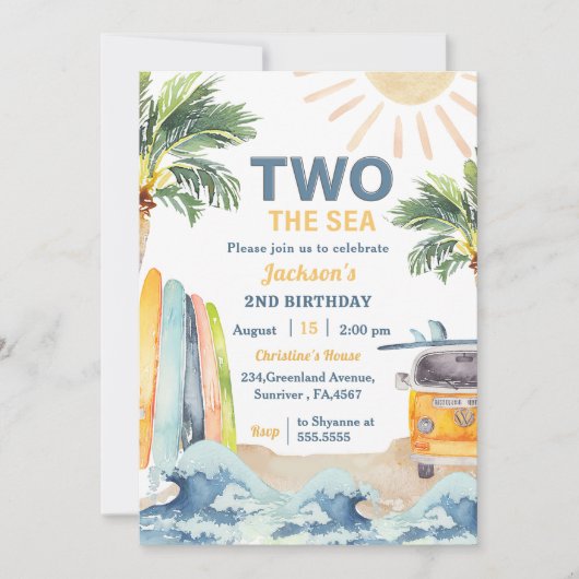 Twee Het Zee Surf Beach 1e Verjaardagsuitnodiging Kaart (Voorkant)
