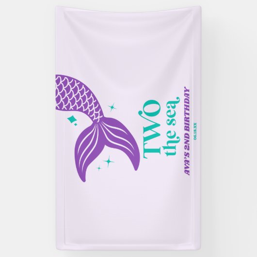 TWEE Het Zee Zeemeermin 2e Verjaardagsfeest Spandoek (Verticaal)