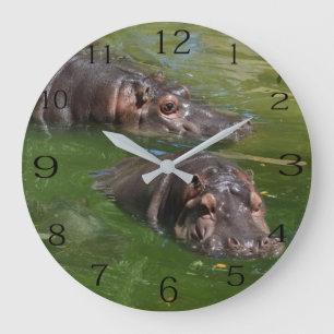Twee Hippos zwemmen in een hond, wandklok Grote Klok