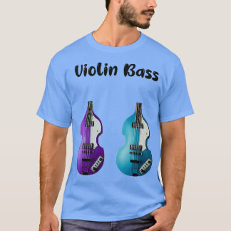 Twee Hofner Violin Bass Blue en Paarse muzikale in T-shirt