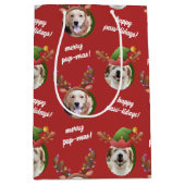 Twee Hond Foto Rendier Antler Vrolijk Kerstrood Medium Cadeauzakje (Voorkant)