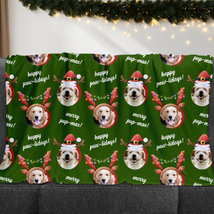 Twee Hond Foto Rendier Vrolijk Kerstgroen Fleece Deken