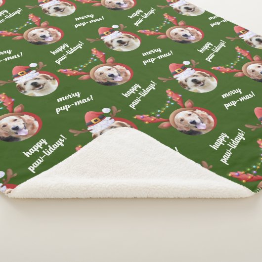 Twee Hond Foto Rendier Vrolijk Kerstgroen Sherpa Deken (3/4)