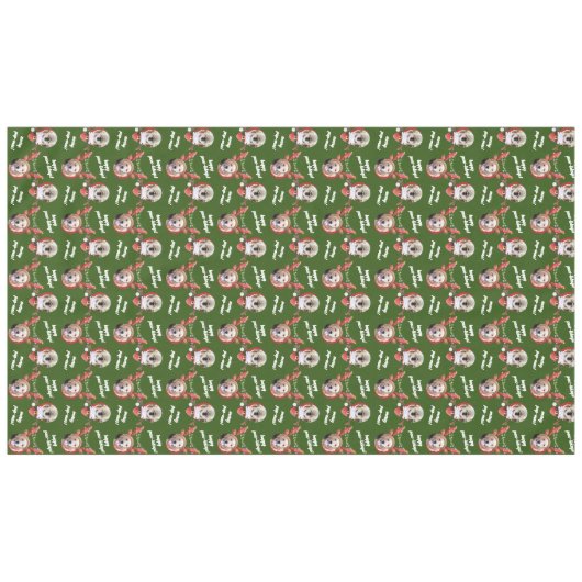 Twee Hond Foto Rendier Vrolijk Kerstmis Groen Groo Tafelkleed (Voorkant (Horizontaal))