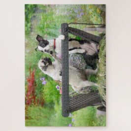 Twee honden een pug puppy en Boston Terrier in een Legpuzzel