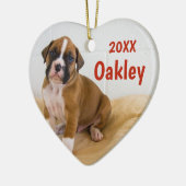 Twee honden met tweekleurige kersthondenversiering keramisch ornament (Links)