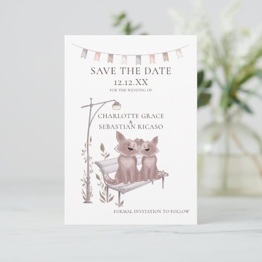 Twee honden op een boerderijdier redden de datum v aankondiging (Staand voorkant)