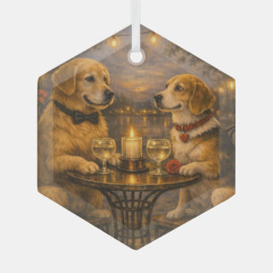 Twee honden op een gezellige date • Glas zeshoekig Ornament