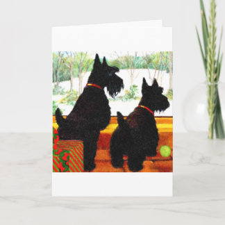 Twee Honden Scottie bij Kerstmis Feestdagen Kaart