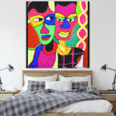 Twee hoofden acryl olie op doek van Moji Okubule Canvas Afdruk (Insitu (Slaapkamer))
