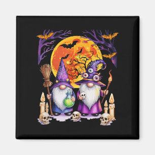 Twee horror kabouters als heks Halloween maan matc Magneet