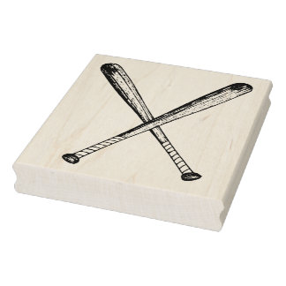 Twee  houten honkbalknuppels rubberen kunststempel 	rubberstempel