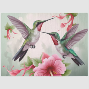 Twee Hummingvogels met roze Hibiscus Flower Tissuepapier