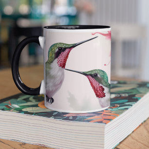 Twee Hummingvogels met roze Hibiscus Flower Tweekleurige Koffiemok