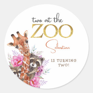 Twee in de dierentuin safari dieren kinderen verja ronde sticker