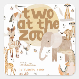Twee in de dierentuin safari dieren kinderen verja vierkante sticker