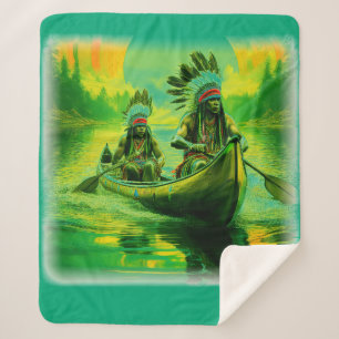 Twee Indianen roeien op het meer Sherpa Deken